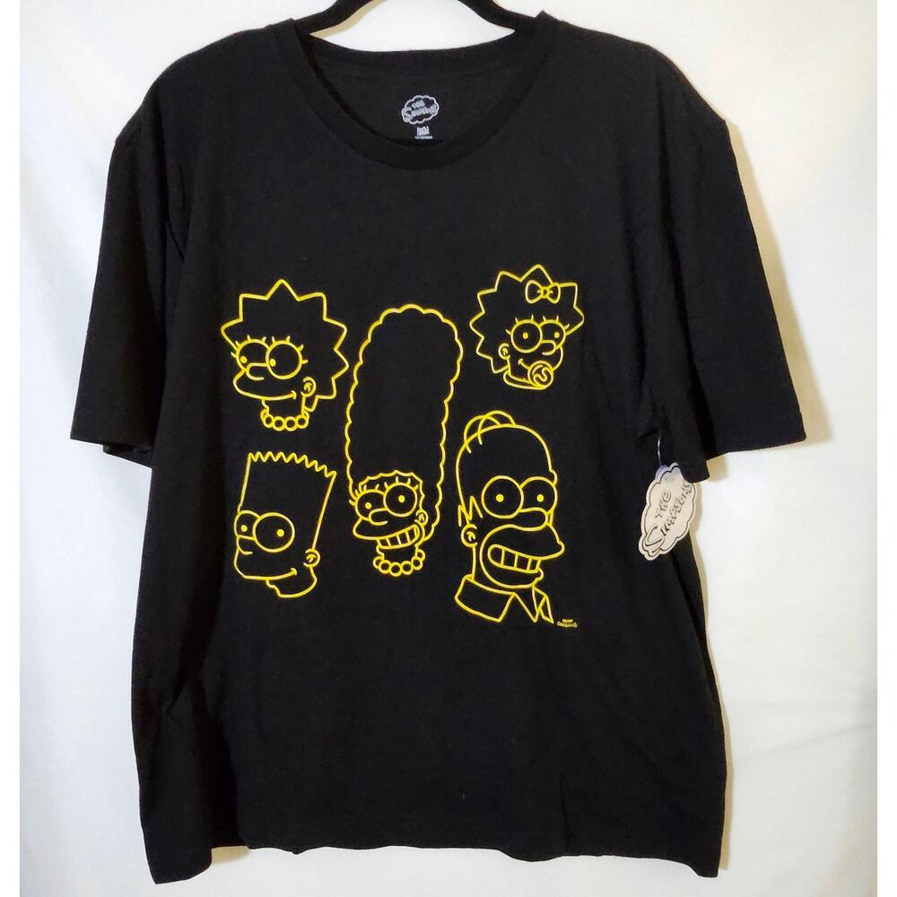Mad Engine Mens The Simpsons Family Graphic Tee Cotton Blend Black Large NWT